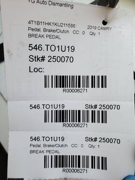 546.to1u19 Toyota Camry 2019 Pedal Brake/clutch 6271