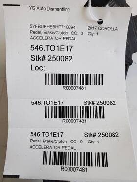 546.to1e17 Toyota Corolla 2017 Pedal Brake/clutch 7481