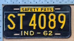 1962 Indiana License Plate St 4089 Cass Ford Chevy Dodge 22939. Fixed Price $17.40.