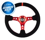 New Nrg Deep Dish Steering Wheel 350MM Black Suede Red Spoke 3" RST-006S-RD. Fixed Price $147.40.