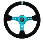 Nrg Steering Wheel 350MM/ 3IN. Deep Black Suede Teal Center RST-006S-TL. Fixed Price $147.40.