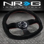 Nrg Reinforced 320MM Black Suede Red Stitch Flat Bottom D-shape Steering Wheel. Fixed Price $134.00.