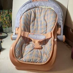 Bitty Baby Peach Booster Chair Seat W/ Harness, Blue & Yellow Plaid Pad. Fixed Price $27.99.